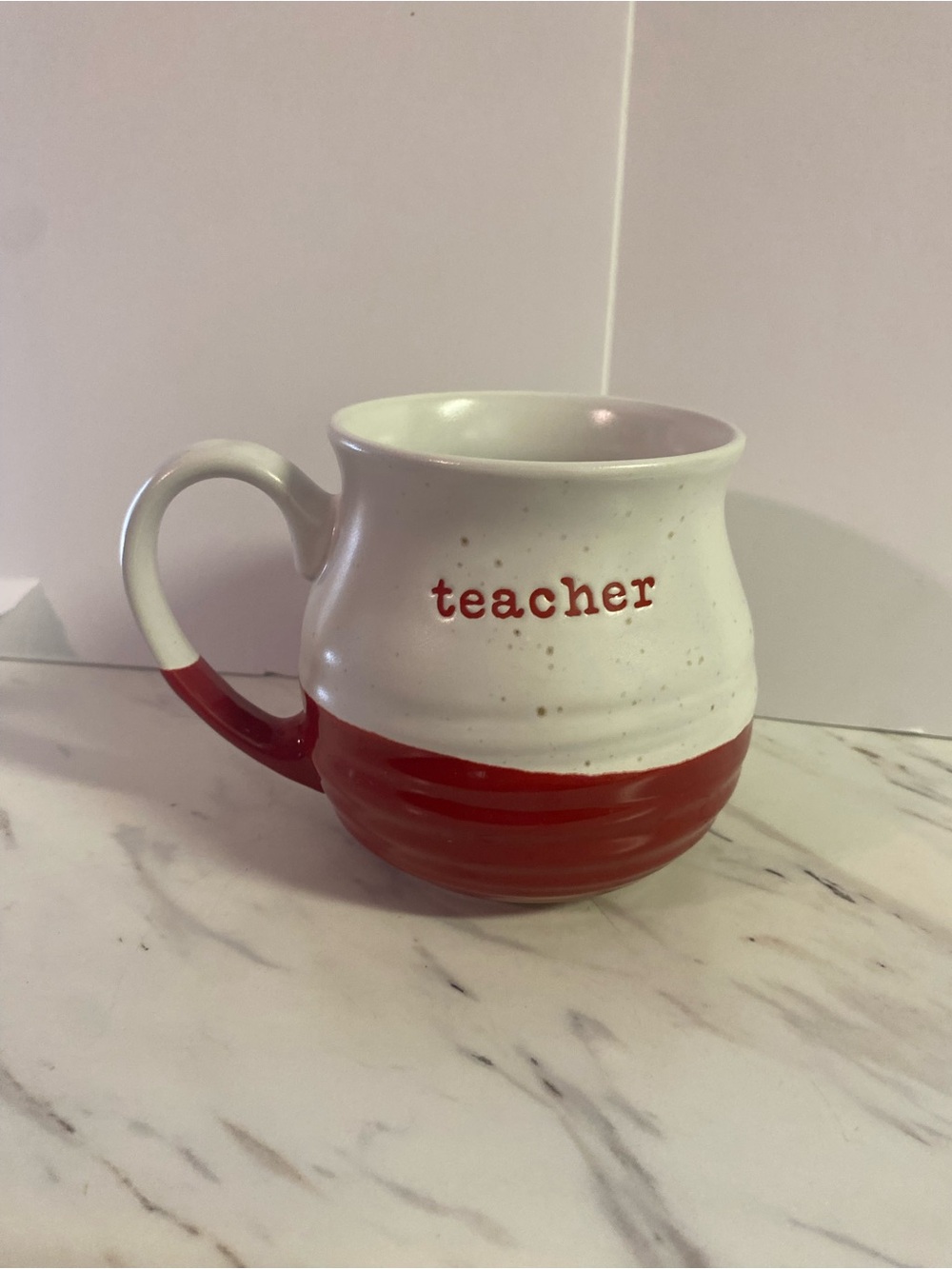 Two-Tone 'Teacher' Ceramic Mug - White and Red